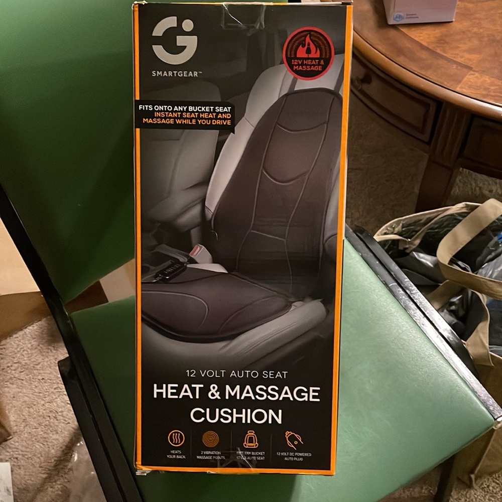 NIB 12 Volt Auto Seat Heat & Massage Cushion to put in vehicle while you drive